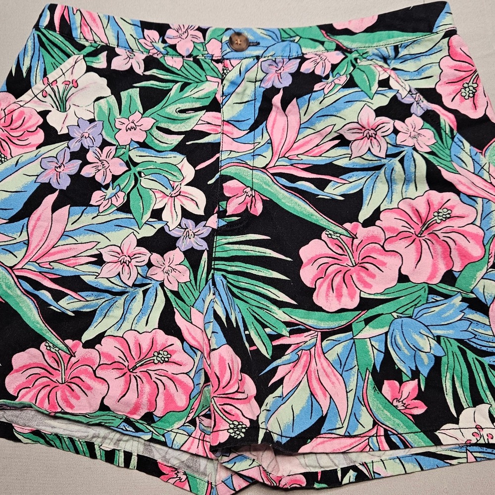 Wild Fable Floral Shorts Womens Medium Black Pink Tropical High Rise Cotton